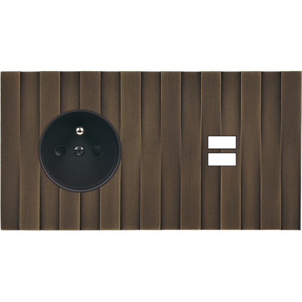 Façade Empreintes LIGNE Vieux Bronze Double Horiz Prise de Courant Chargeur USB - Modelec - 259477M-E5
