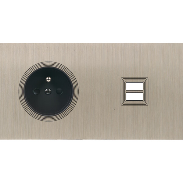 Façade Empreintes VOLUME Nickel Sat Double Horiz Prise de Courant Chargeur USB - Modelec - 259478M-E1