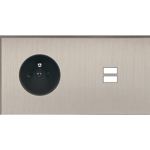 Façade Empreintes ANGLE Nickel Satiné Double Horizontale Prise de Courant U1 M - Modelec - 259478M-E2