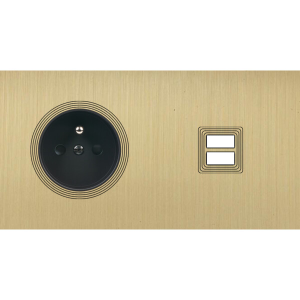 Façade Empreintes VOLUME Laiton Sat Double Horiz Prise de Courant Chargeur USB - Modelec - 259479M-E1