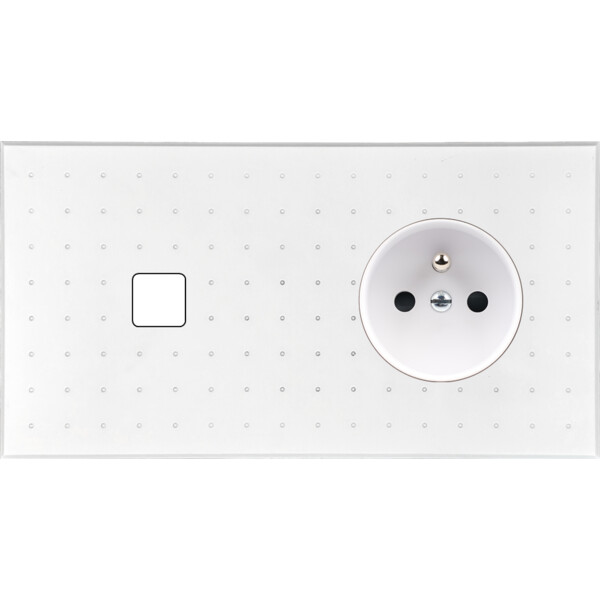 Façade Empreintes POINT Blanc Double Horizontale 1 bouton Prise de Courant M - Modelec - 261471M-E4
