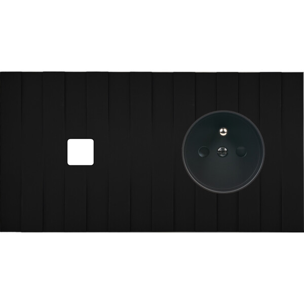 Façade Empreintes LIGNE Noir Double Horizontale 1 bouton Prise de Courant M - Modelec - 261472M-E5