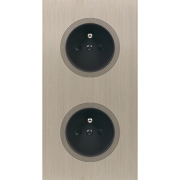 Façade Empreintes VOLUME Nickel Sat Double Verticale 2 Prises de Courant - Modelec - 280478M-E1