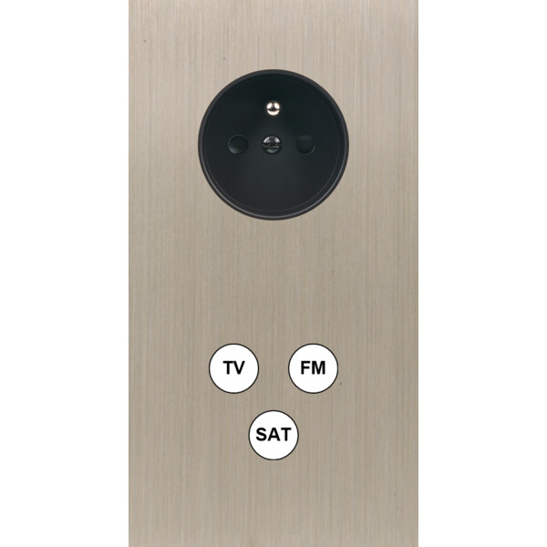 Façade Empreintes PLAN Nickel Sat Double Verticale Prise de Courant TV FM SAT M - Modelec - 285478M-E0