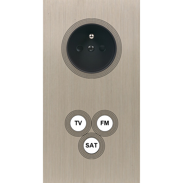 Façade Empreintes VOLUME Nickel Sat Double Verti Prise de Courant TV FM SAT M - Modelec - 285478M-E1
