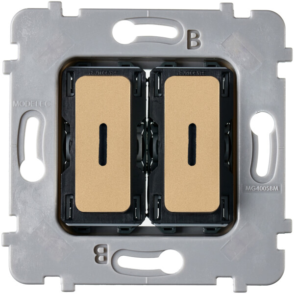 Mécanisme bouton plat led 2 va et vient /poussoir pour collection m laiton sable - Modelec - 087020G532-L