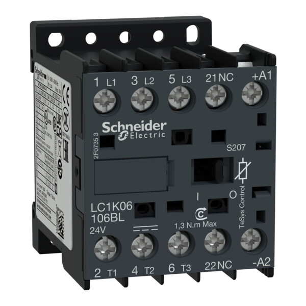 Contacteur 3P avec Auxiliaire Fermé 6 A AC3 440 V 24 VBC TeSys K Schneider – Cosses Fermées Ferroviaire - Schneider Electric - LC1K06106BLS207