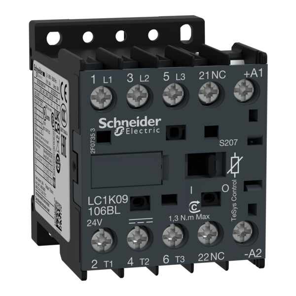 Tesys k - contacteur - 3p+1f - 9a ac3 440v - 24vbc - cosses fermées ferroviaire - Schneider Electric - LC1K09106BLS207