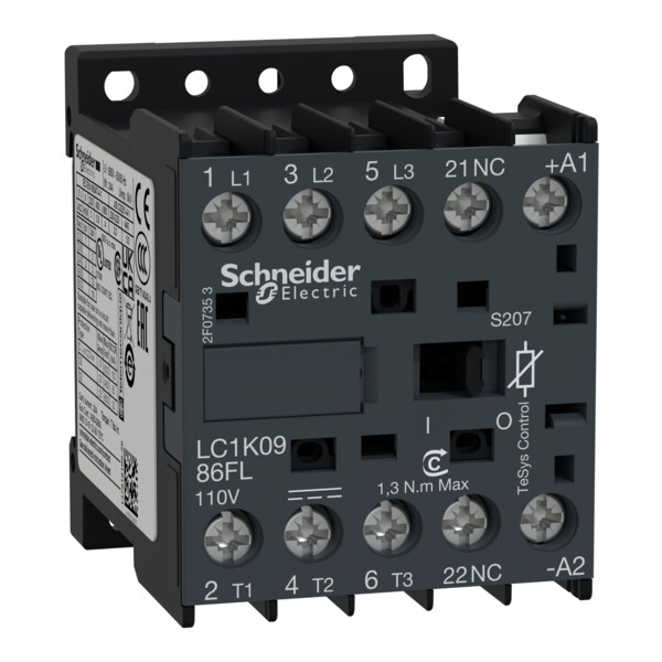 Tesys k - contacteur - 2p+2r - 20a ac1 - 110vbc - cosses fermées ferroviaire - Schneider Electric - LC1K0986FLS207