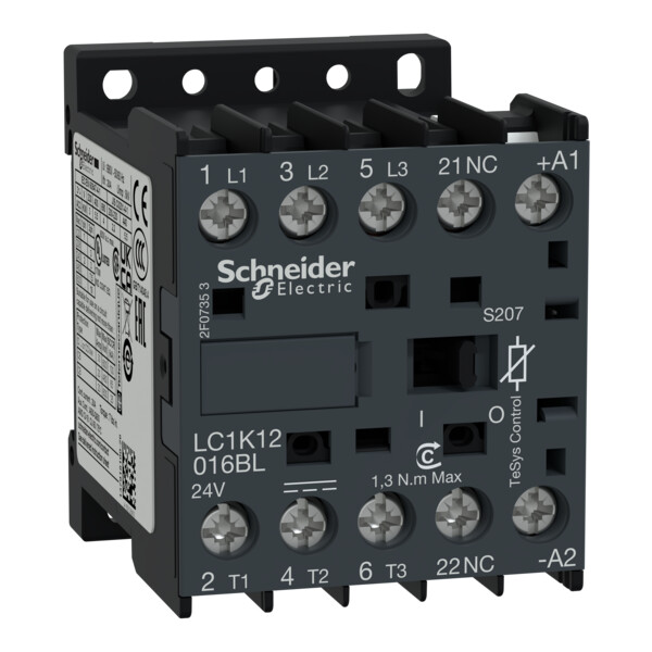 Tesys k - contacteur - 3p+1o - 12a ac3 440v - 24vbc - cosses fermées ferroviaire - Schneider Electric - LC1K12016BLS207