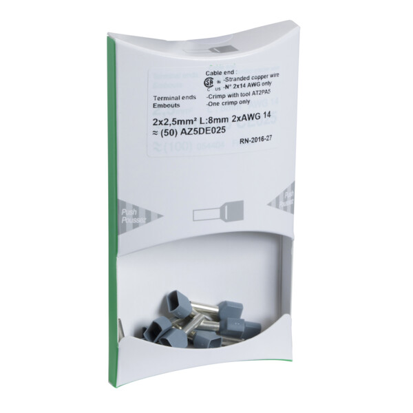 Schneider Electric Embout de câblage Double Surmoulé Format Moyen 2,5 Mm² Gris - Schneider Electric - AZ5DE025