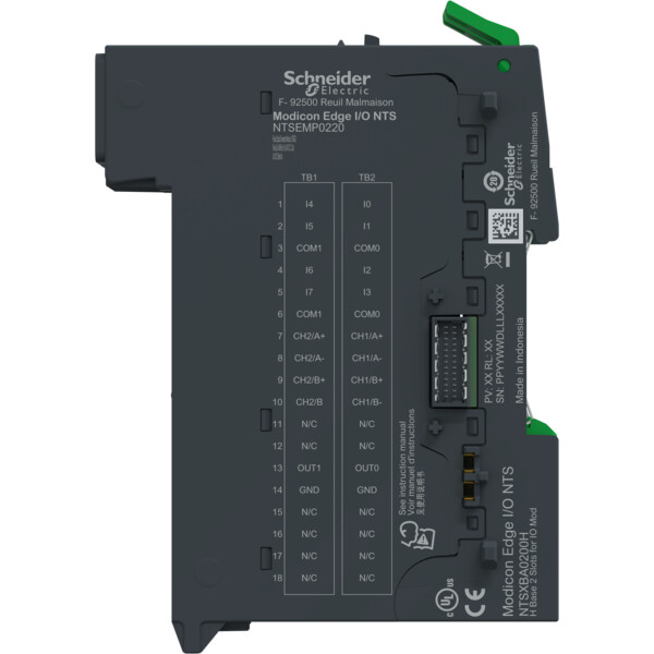 Edgeio nts module+base sortie pulse x2, - rs422 - 8 entrées rap 24vcc-2s aux - Schneider Electric - NTSEMP0220K