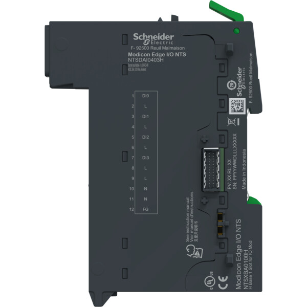Edgeio nts module+base entrée tor 4 voies-24vca,48vcc/ca-sink-1/2/3fils - durcie - Schneider Electric - NTSDAI0403HK