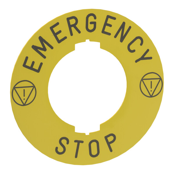 Harmony 9001k - etiquette circulaire plastique diam 75 - jaune - emergency stop - Schneider Electric - 9001KN9318