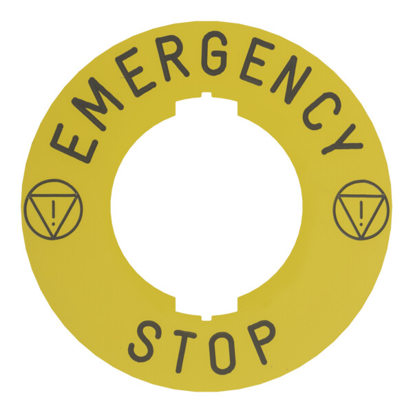 Harmony 9001k - etiquette circulaire plastique diam 75 - jaune - emergency stop - Schneider Electric - 9001KN9318
