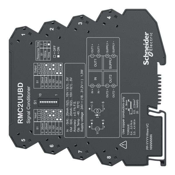 Harmony convert - duplic 0-10vdc ou 0/4-20ma vers 2x 0-10vdc ou 2x 0/4-20ma - Schneider Electric - RMC2UUBD