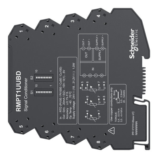 Harmony convertisseur pt100-1000 / cu50-100 vers 0-10vdc ou 0/4-20ma - Schneider Electric - RMPT1UUBD