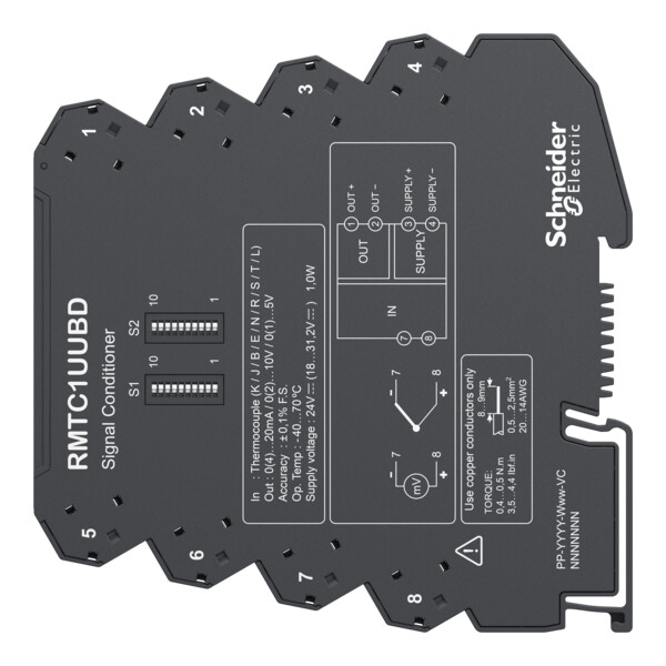 Harmony convertisseur thermocouple k j b e n r s t l vers 0-10vdc ou 0/4-20ma - Schneider Electric - RMTC1UUBD