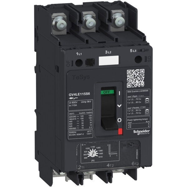 Tesys gv - disjoncteur magnétique - in 115a - 50ka - cosses fermées - Schneider Electric - GV4LE115N6