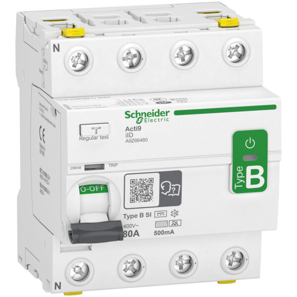 Acti9 - interrupteur différentiel - 4p - 80a - 500ma - type b - si - 400v - Schneider Electric - A9Z66480
