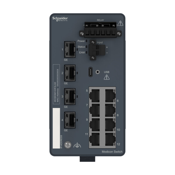 Modicon switch administré - 8 ports cuivre gigabit & 4 ports gigabit fibre - Schneider Electric - MCSESM123F2LG0