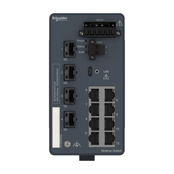 Modicon switch administré - 8 ports cuivre gigabit & 4 ports gigabit fibre - Schneider Electric - MCSESM123F2LG0