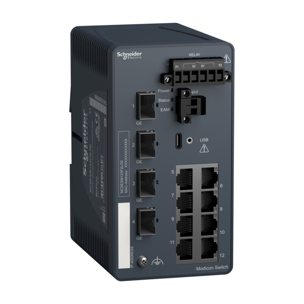 Modicon switch administré - 8 ports cuivre gigabit & 4 ports gigabit fibre - Schneider Electric - MCSESM123F2LG0