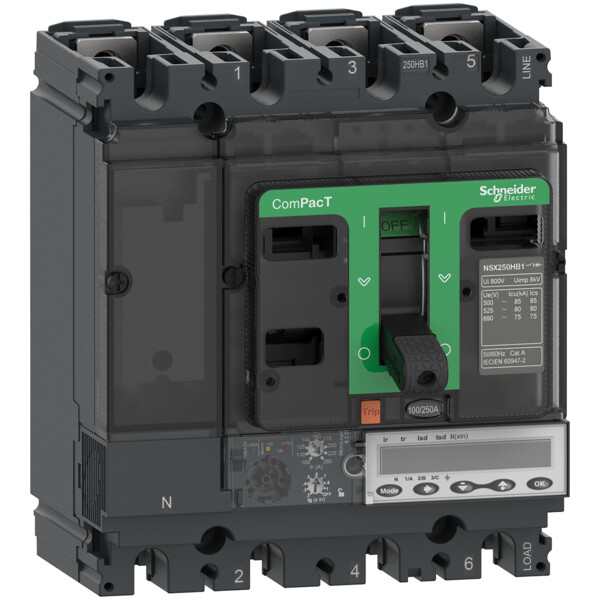 Compact nsx250hb1 - disjoncteur - micrologic 6.2e 100a - 4p4d - 75ka - fixe - Schneider Electric - C25V46E100