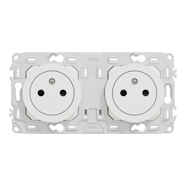 Odace - double PC 2P+T affleurante - 2 postes 71 mm - précâblage - blanc craie - Schneider Electric - S920062