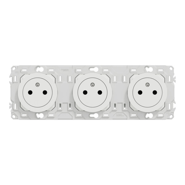 Odace - triple PC 2P+T affleurante - 3 postes 71 mm - précâblage - blanc craie - Schneider Electric - S920072