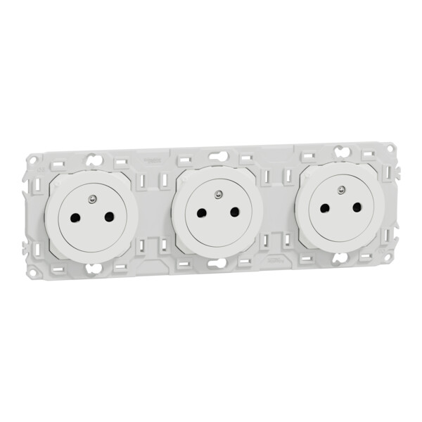 Odace - triple PC 2P+T affleurante - 3 postes 71 mm - précâblage - blanc craie - Schneider Electric - S920072