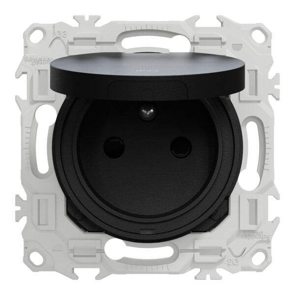 Odace - prise 2P+T affleurante - bornes automatiques - noir onyx - Schneider Electric - S940054