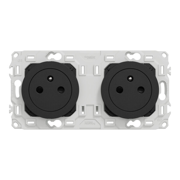 Odace - double PC 2P+T affleurante - 2 postes 71 mm - précâblage - noir onyx - Schneider Electric - S940062
