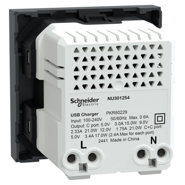 Unica - chargeur USB double type C+C - 21W Power Delivery - 2 mod - anthracite - Schneider Electric - NU301254