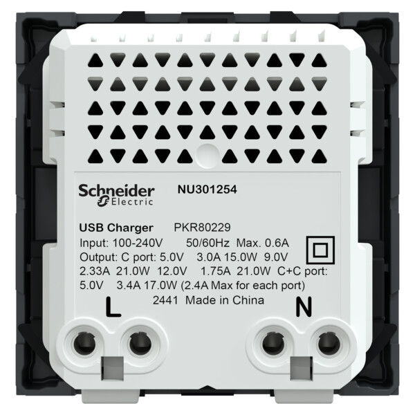 Unica - chargeur USB double type C+C - 21W Power Delivery - 2 mod - anthracite - Schneider Electric - NU301254
