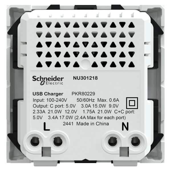 Unica - chargeur USB double type C+C - 21W Power Delivery - 2 mod - blanc - Schneider Electric - NU301218