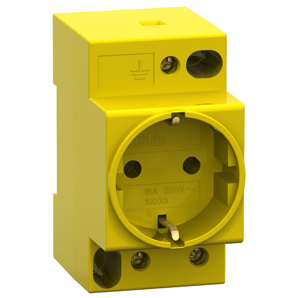 PRISE RAIL DIN SCHUKO JAUNE  250V 16A 2P T - Schneider Electric - 15033