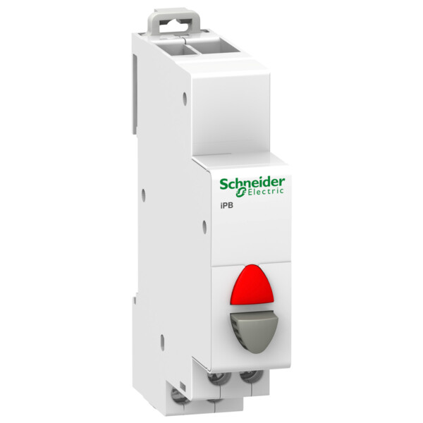 Acti9, iPB bouton-poussoir lumineux 1 NF gris + voyant rouge 110...230VCA - Schneider Electric - A9E18037