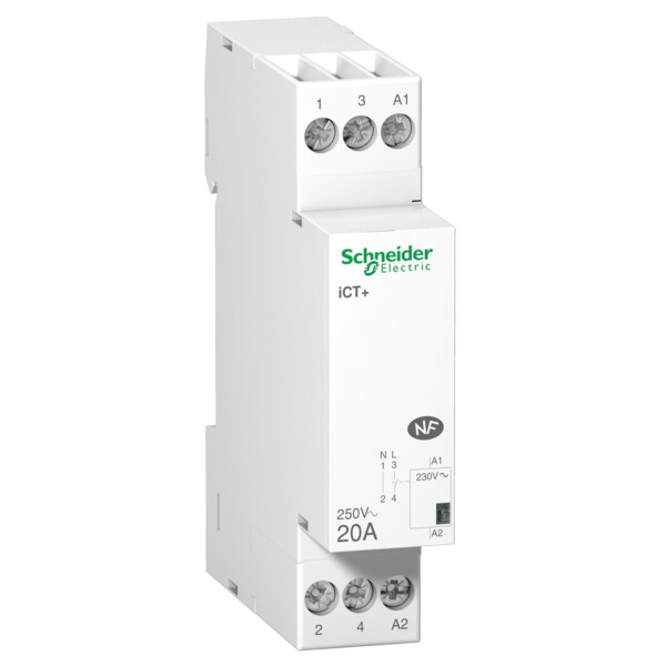 Contacteur Silencieux 1P 20A 230 Vca Acti9 iCT+ – Livré avec 1 Intercalaire - Schneider Electric - A9C15030