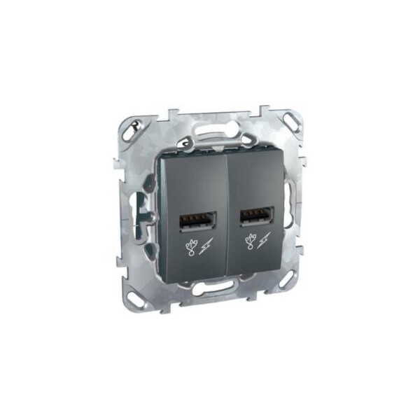 Unica - Prise Alimentation Usb 5v - 2 Modules Avec Support Zamak - Graphite - Schneider Electric - MGU5.928.12ZD