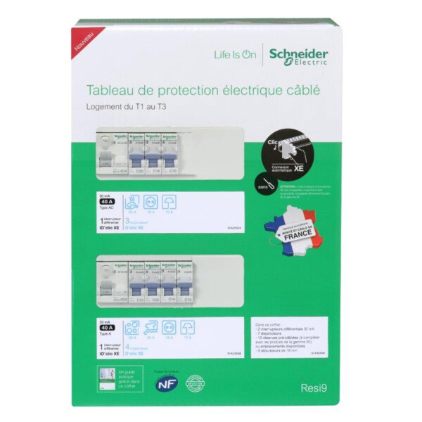 Tableau d'extension électrique câblé Schneider pour logement t3 au t5 2 rangées 13 modules XE - Schneider Electric - R9H213SE02