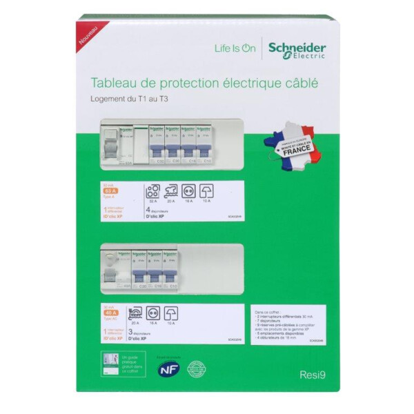 Tableau de protection électrique câblé Schneider pour logement de 35 à 100m² 2 rangées 13 modules XP - Schneider Electric - R9H213SP03