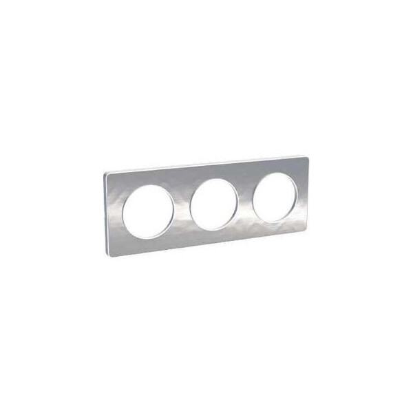 Plaque aluminium martelé avec liseré blanc Schneider Odace Touch 3 postes entraxe 71mm - Schneider Electric - S520806K