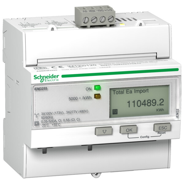 Compteur d'énergie multi-tarifs iEM3255 Modbus MID Alarme kW Acti9 - Schneider Electric - A9MEM3255
