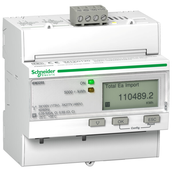Compteur d'énergie multi-tarifs iEM3255 Modbus MID Alarme kW Acti9 - Schneider Electric - A9MEM3255