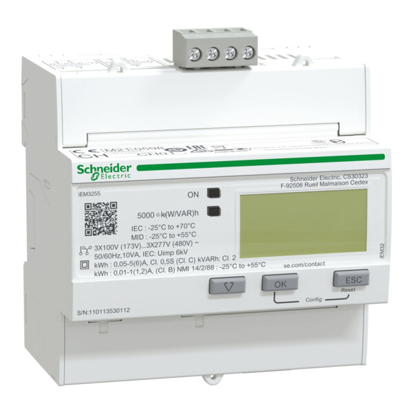Compteur d'énergie multi-tarifs iEM3255 Modbus MID Alarme kW Acti9 - Schneider Electric - A9MEM3255