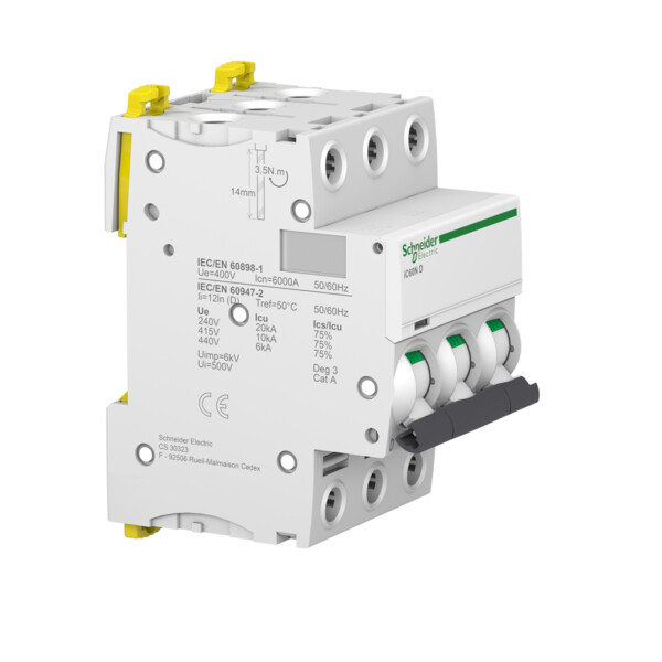 Disjoncteur 3P 40A Acti9 iC60N courbe D 400Vca - 6000A/10kA - Schneider Electric - A9F75340
