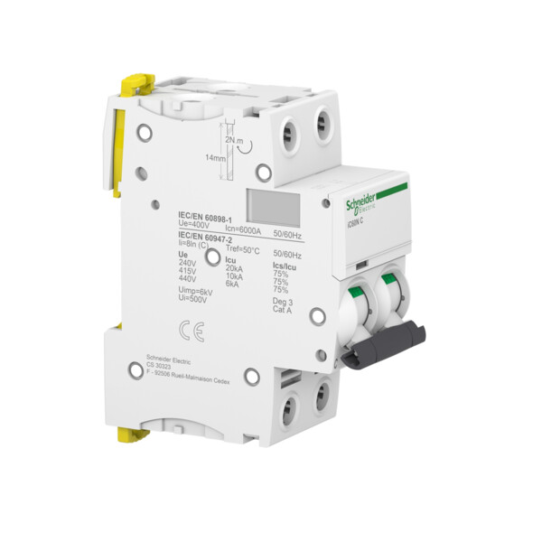 Disjoncteur 2P 6A  Schneider Acti9 iC60N Courbe C - Schneider Electric - A9F77206
