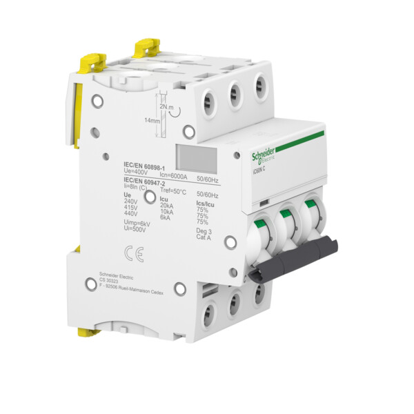 Disjoncteur 3P 16A Schneider Acti9 iC60N courbe C 400Vac 6 kA - Schneider Electric - A9F77316