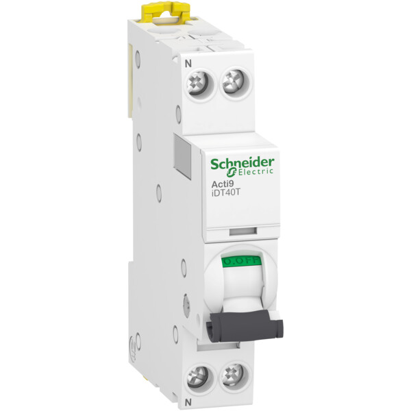 Disjoncteur Modulaire 1 P+N 40 A Courbe C 4500 A à 6 kA Acti9 iDT40T Schneider - Schneider Electric - A9P22640